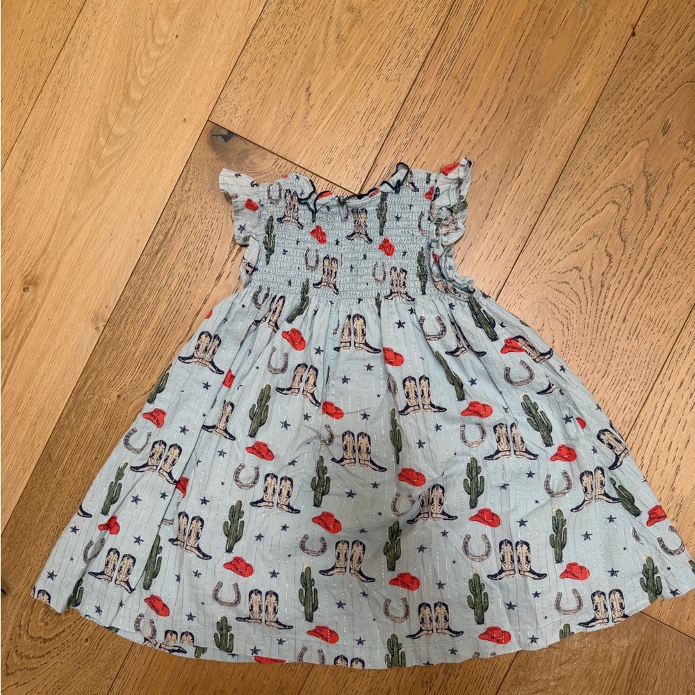 PINK CHICKEN Cowgirl Western Print Girls' Dress in Light Blue